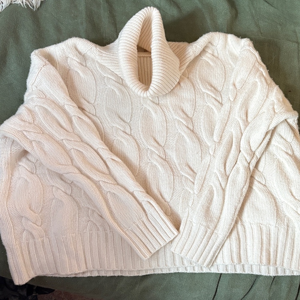 Barbour Cream Cable Knit Turtleneck Sweater